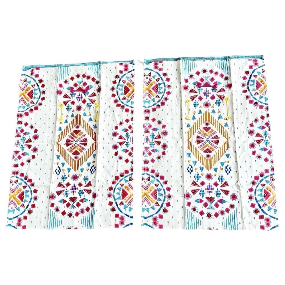 Anthropologie Set of 2 Colorful Printed Kitchen Dish Towels. 21x28 Inches. NEW.